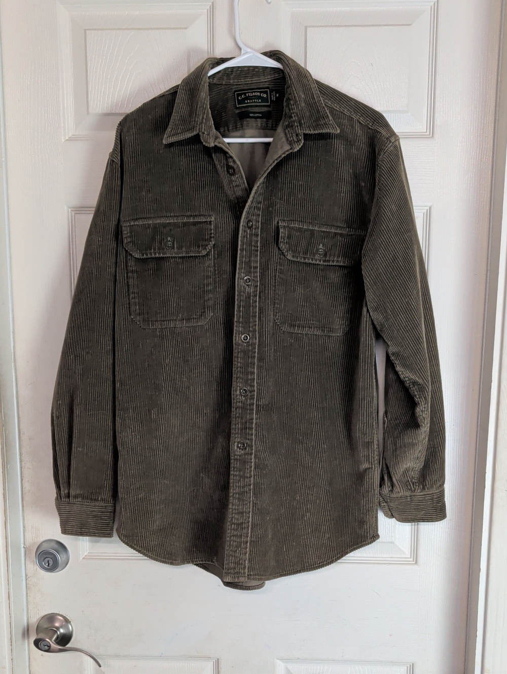 Filson Lightweight couduroy Olive Green Shirt Jacket Men M 100% Cotton